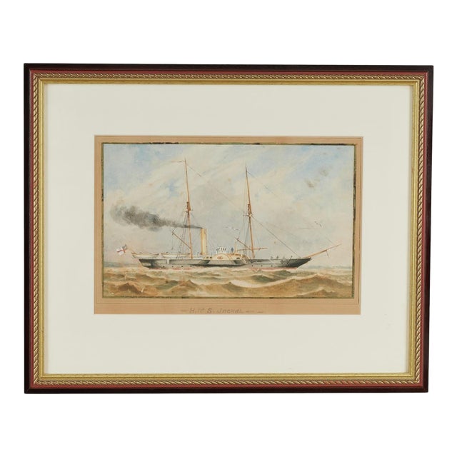 Antique Watercolor of the English Steamship H. M. S. Jackal For Sale