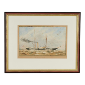 Antique Watercolor of the English Steamship H. M. S. Jackal