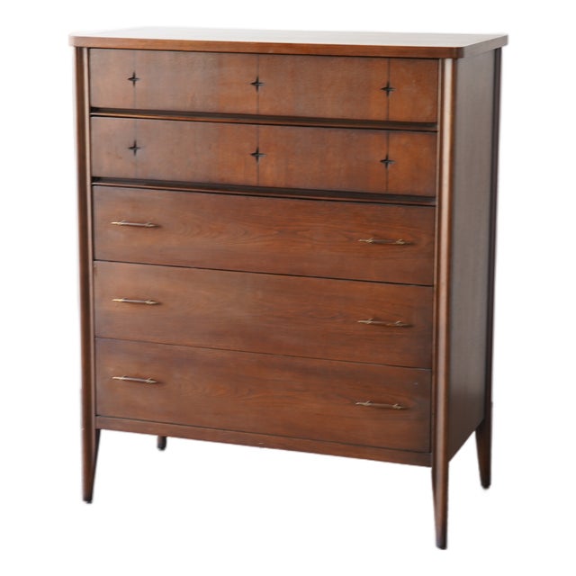 Broyhill Saga Mid-Century Walnut Highboy Dresser For Sale
