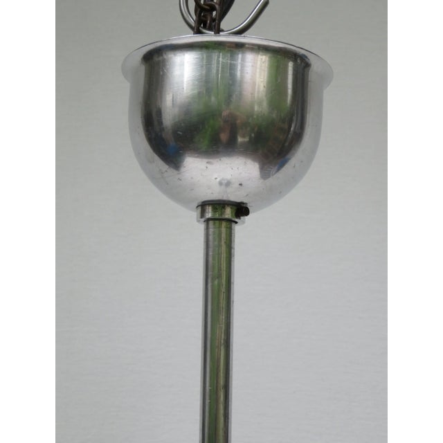 Vintage Art Deco Aluminum & Opaline Glass Pendant For Sale - Image 9 of 14