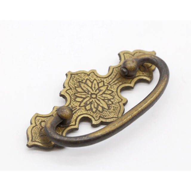 Pair of Vintage 4 In. Brass Floral Bail Drawer Pulls For Sale - Image 4 of 6