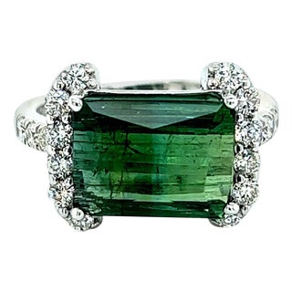 Natural Tourmaline Diamond Ring 14k W Gold 4.2 TCW Certified For Sale