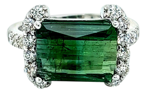 Natural Tourmaline Diamond Ring 14k W Gold 4.2 TCW Certified
