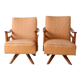 Mid Century Modern Swivel Lounge Chairs Pair For Sale