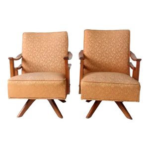 Mid Century Modern Swivel Lounge Chairs Pair