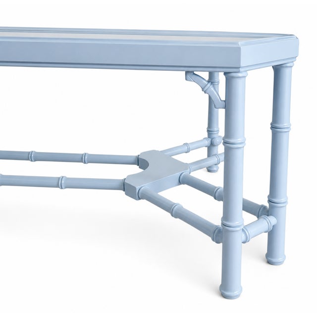 Vintage Faux Bamboo Coffee Table in Benjamin Moore Blue Hydrangea For Sale In Miami - Image 6 of 8