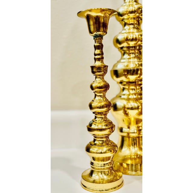 1970s 1970s Set of 4 Vintage Venus Solid Brass Oversized Candlesticks – Japan, 12" to 22" For Sale - Image 5 of 7
