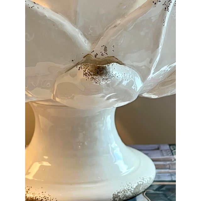 Italian Hand Thrown Hand Painted Artichoke Majolica Pedestal Bowl Sculptural Centerpiece - White For Sale - Image 4 of 6