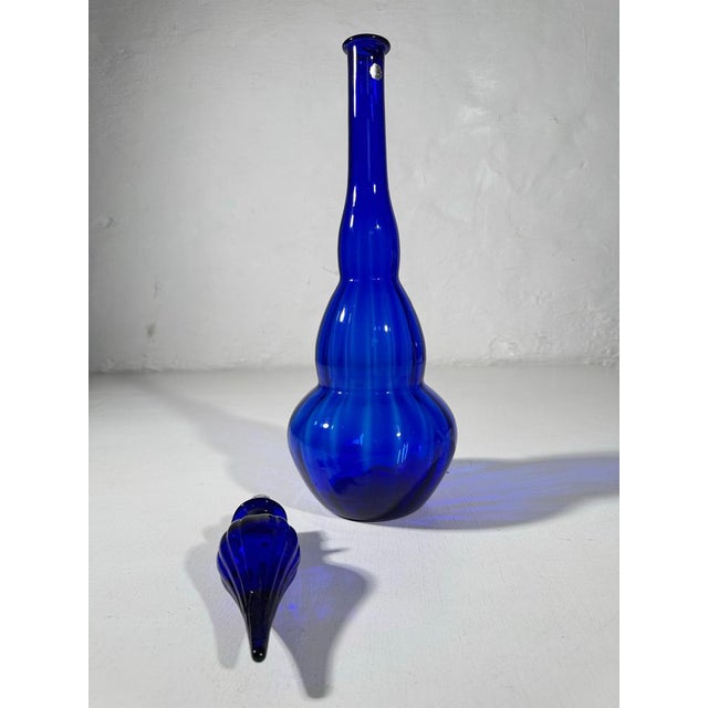 Blue Mid-Century Modern Decorative Cobalt Blue Glass Bottle, Empolio, 1950s For Sale - Image 8 of 11