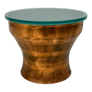 Karl Springer Copper Rain Drum Table With Original Textured Glass Top