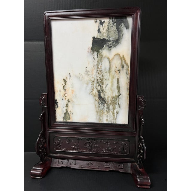 Late 20th Century Chinese Art Hardwood and Marble Dream Stone Mini Table Screen For Sale - Image 11 of 11