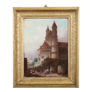 Worms Cathedral, Oil Painting on Board, 19th Century, Framed For Sale