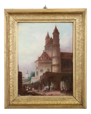 Worms Cathedral, Oil Painting on Board, 19th Century, Framed