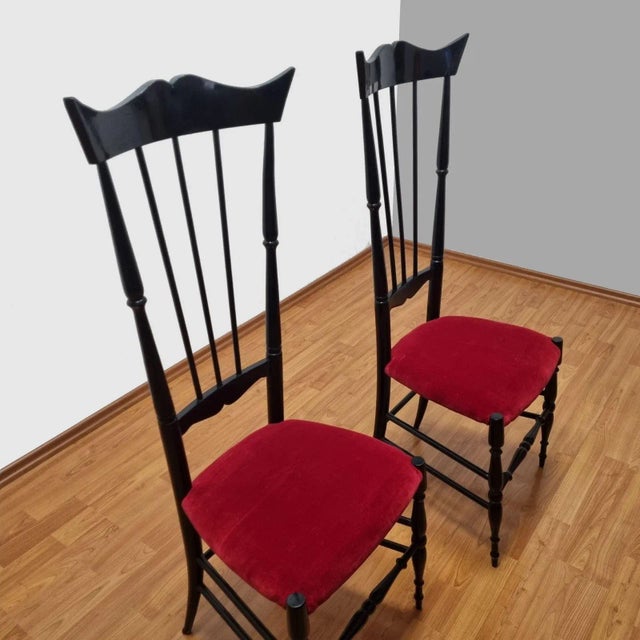 Wood Set of Vintage High Back Chiavari Chairs, Italy, 1950s For Sale - Image 7 of 10
