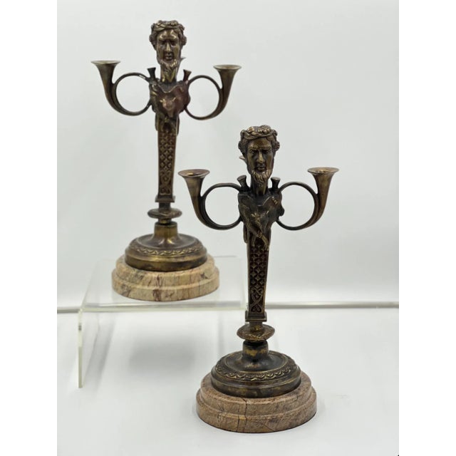 Mid 19th Century Pair of Mid 19th Century French Bronze and Marble Bachus Candelabra For Sale - Image 5 of 5