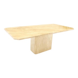 1970s Travertine Single Pedestal Base Mid-Century Modern Italian Dining Table For Sale