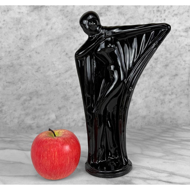 - Original Late 20th Century Art Deco Flapper Women - 10" Tall Ceramic Casting - Attractive Black Glazed Finish - Unsigned...
