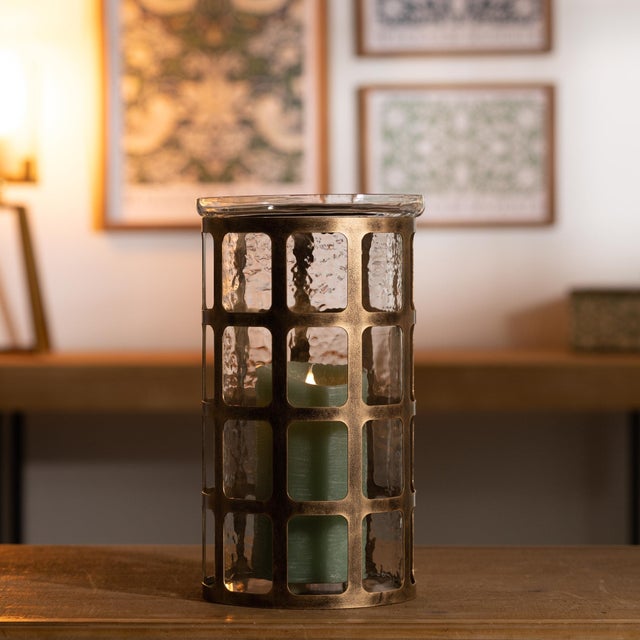 2020s Wavy Glass Candle Holder with Distressed Metal Frame 12.25"H For Sale - Image 5 of 5