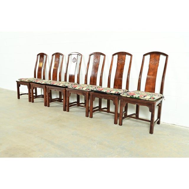 Mid-Century Modern Henredon Hollywood Regency Chinoiserie Sculpted Mahogany Dining Chairs, Set of Six For Sale - Image 3 of 17