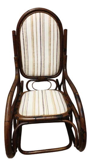 Rocking Armchair with Bamboo and Wicker Structure with Padded Backrest and Seat, 1920s
