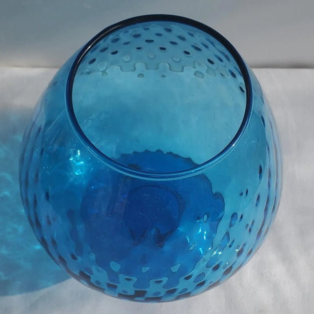 Mid-Century Modern Italian Mid-Century Empoli Blue Glass Optic Snifter For Sale - Image 3 of 8