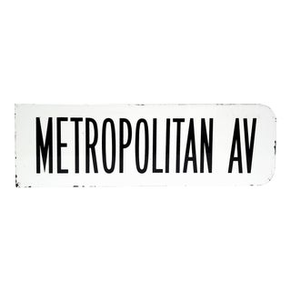 1960s Enamel and Metal Street Sign - "Metropolitan Av"- Brooklyn For Sale