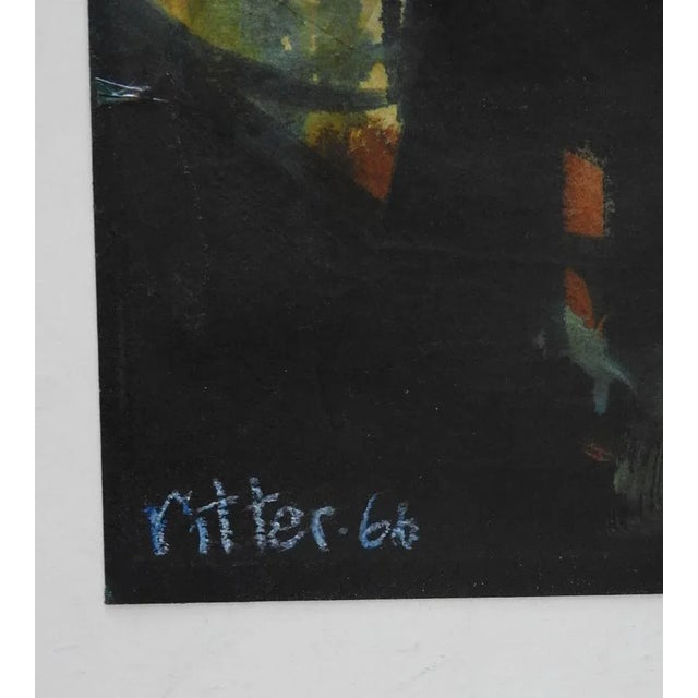 Vintage 1966 mixed media collage on paper moody abstract painting. Signed Ritter and dated in bottom left corner....