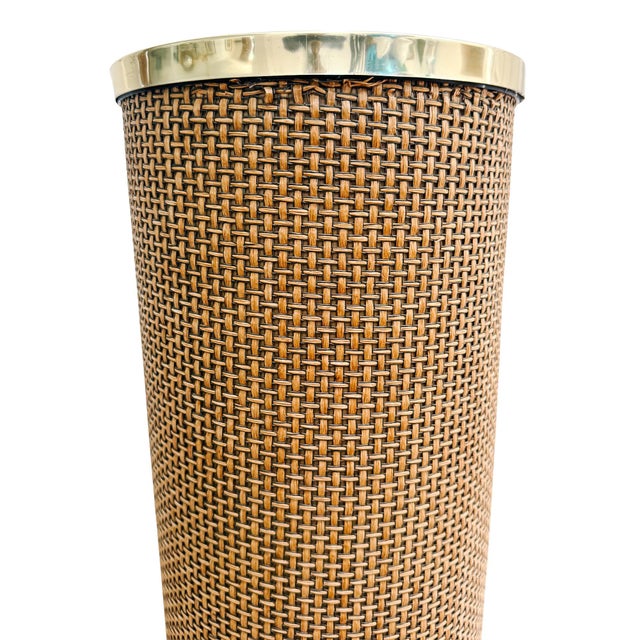 Extra Tall Mid-Century Coastal Woven Rattan Cylinder Floor Planter For Sale - Image 4 of 7