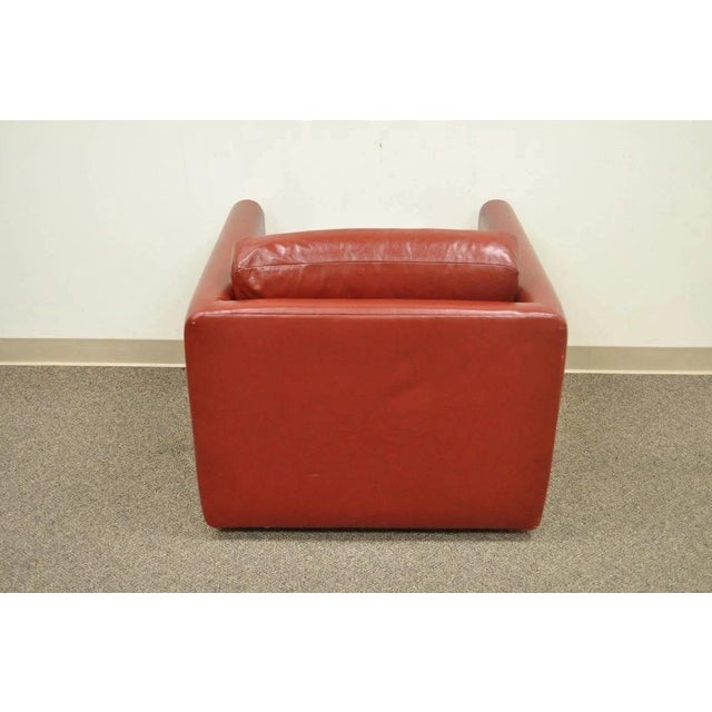 Late 20th Century Vintage Mid Century Modern Red Leather Cube Club Lounge Chair on Rolling Casters For Sale - Image 5 of 10