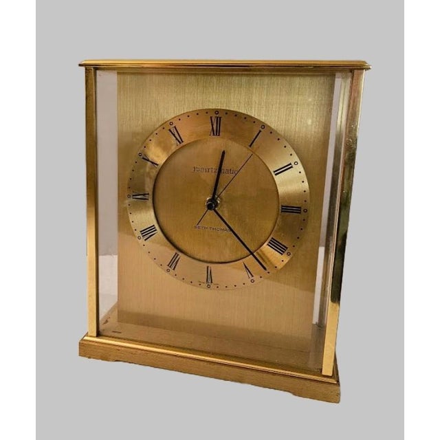 Mid-Century Modern Vintage 1970s Seth Thomas Brass Glass Carriage Mantle Desk Dedication Quartz Clock For Sale - Image 3 of 11