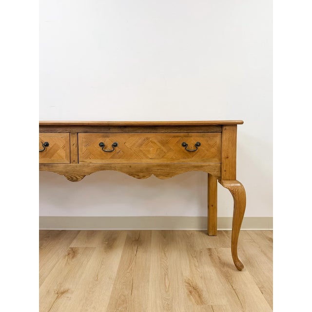 Solid Pine Console Table With Inlay Top and Drawers Organic Modern Studio Craft For Sale In Tampa - Image 6 of 17