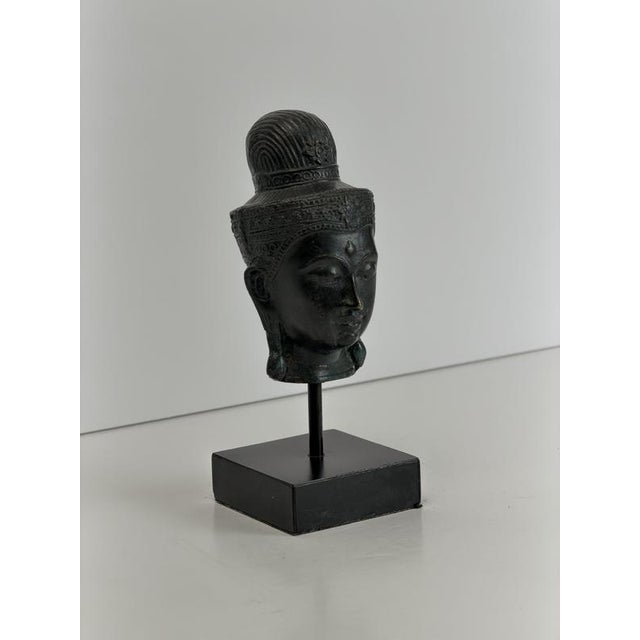 Bronze Buddha Head, Southeast Asia, 1850s For Sale - Image 3 of 10
