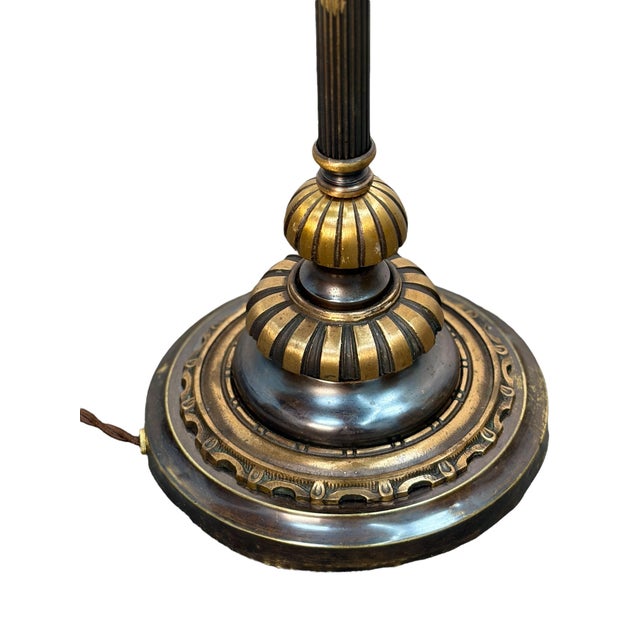 Glass 1920s Cast Bronze Spanish Revival Floor Lamp With Original Crackle Glass #2613 For Sale - Image 7 of 8