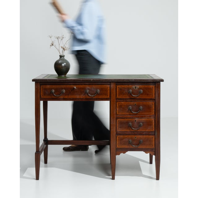 Wood Edwardian Desk With Leather Top For Sale - Image 7 of 10