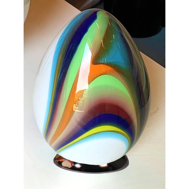 White Egg Table Lamp in Murano-Style Multicolored Glass For Sale - Image 6 of 6