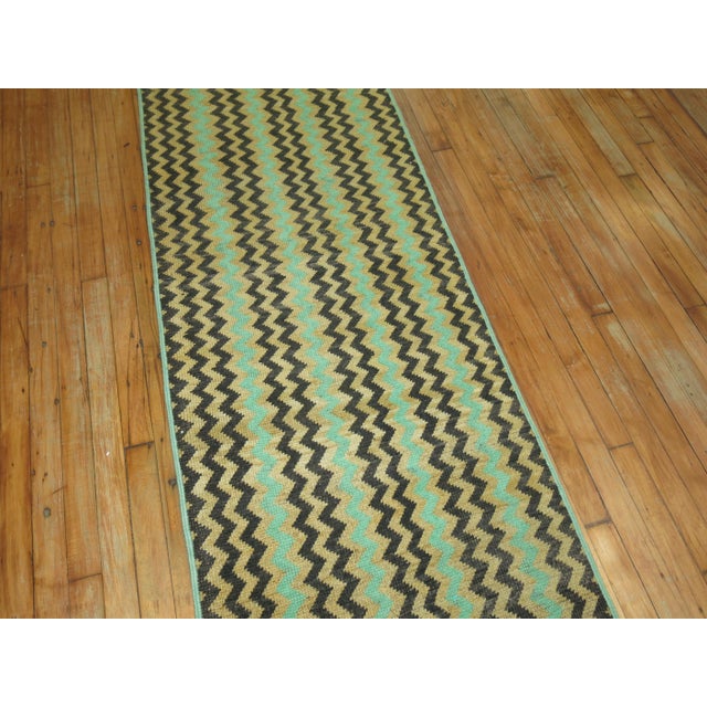 Rare long and narrow size mid-20th century Turkish deco long and narrow runner with a repetitive all-over checkerboard...