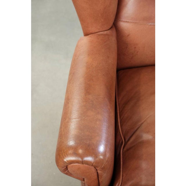 Textile English-Style Cowhide Wing Armchairs, Set of 2 For Sale - Image 7 of 14