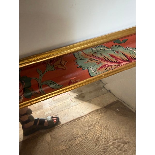 Vintage Chinoiserie Hand-Painted Wooden Beveled Wall Mirror For Sale - Image 6 of 9