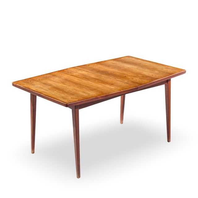 Jens Risom Mid Century Walnut Surfboard Expanding Dining Table With 2 Leaves For Sale - Image 12 of 13
