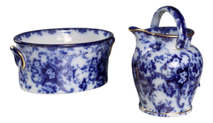 Flow Blue Porcelain Jug with Basin, Set of 2