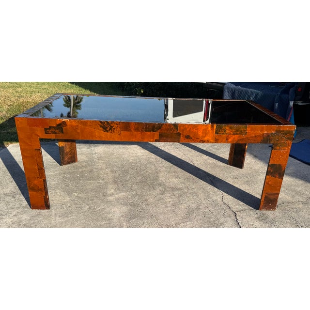 Late 20th Century Late 20th Century Vintage Modern Patchwork Brass Copper Dining Table Manner of Paul Evans For Sale - Image 5 of 12
