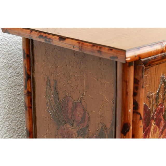 Vintage Bamboo Chinoiserie Cabinet W/Floral Applique For Sale - Image 4 of 14