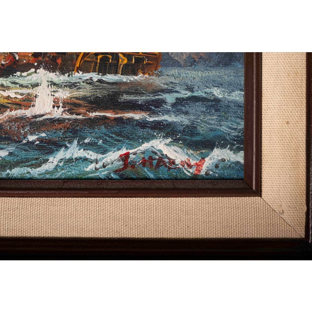 Vintage J. Harvey Naval Battle Original Oil Painting, Signed & Framed For Sale - Image 4 of 10