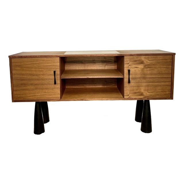 Mid Century Modern Walnut Entertainment Console Credenza For Sale