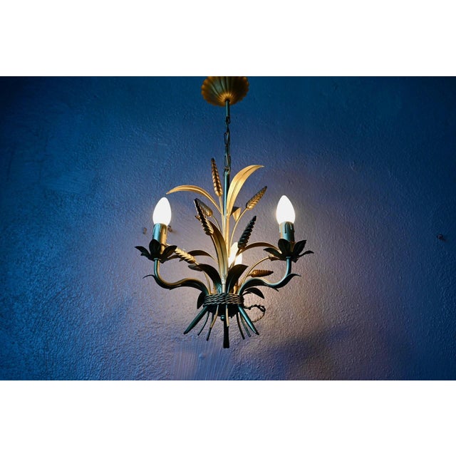 Vintage Hollywood Regency Gold Metal Chandelier, 1970s For Sale - Image 3 of 16