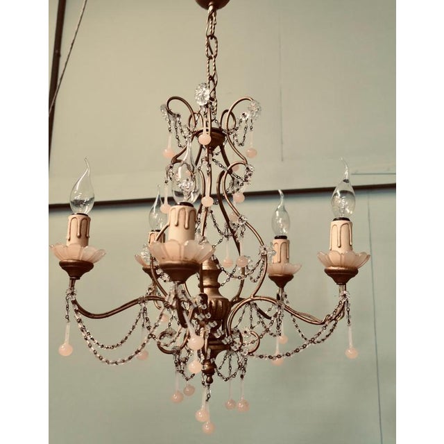 Vintage Art Deco Pink Venetian Chandelier, 1920 For Sale - Image 6 of 7
