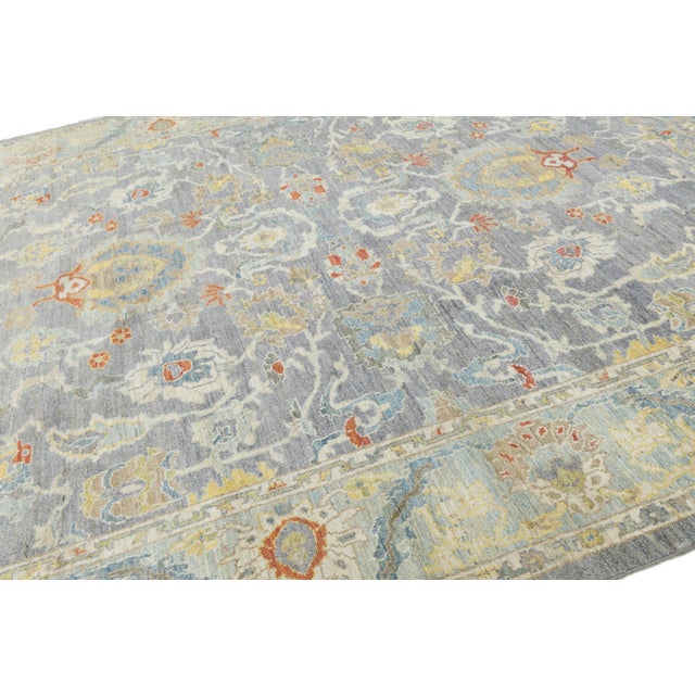 10 X 14 Hand-Knotted Modern Sultanabad Wool Area Rug – Muted Slate & Gold For Sale - Image 11 of 11