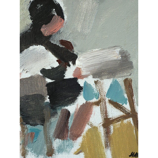 Mid-Century Modern 'The Craft of Two' Vintage Original Figurative Oil Painting, Framed For Sale - Image 11 of 12