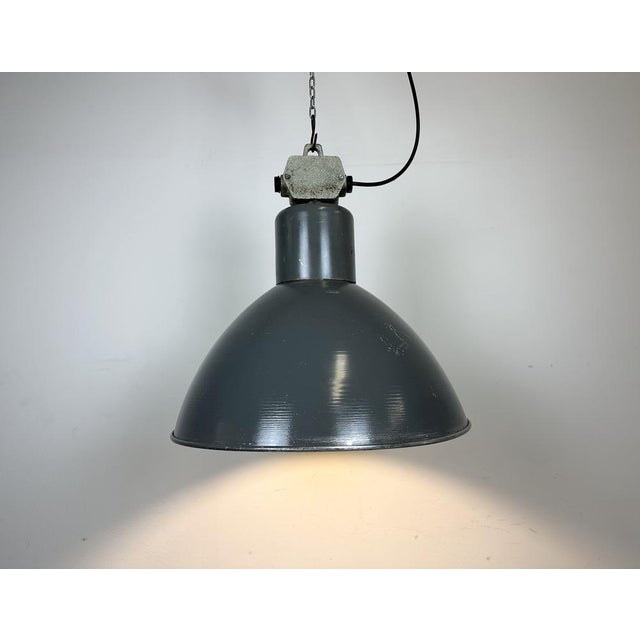 Industrial Grey Aluminium Pendant Lamp from Polam Wilkasy, 1960s For Sale - Image 18 of 18