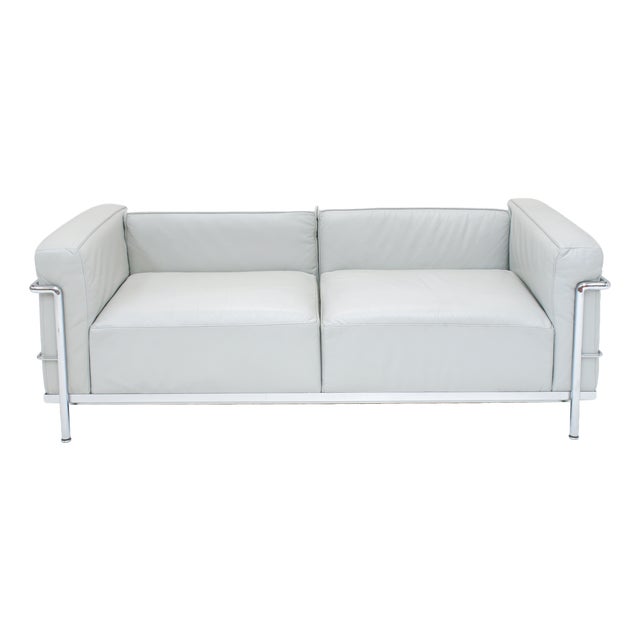 LC3 Bauhaus Sofa in Grey Leather by Le Corbusier and Pierre Jeanneret and Charlotte Perriand for Cassina, 1980s For Sale